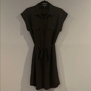 Express Pocket Shirt Belted Dress, Medium, Black